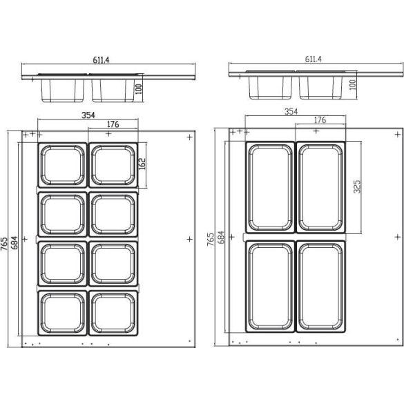 Maxima Ipari hűtőszekrény, Mini Table Saladette 67L, Bemutató asztali 8×1/6 vagy 4×1/3 GN, 67l