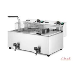   HENDI ipari olajsütő, fritőz, 2 x 8L,2x3500W, leeresztő csappal