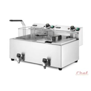 HENDI ipari olajsütő, fritőz, 2 x 8L,2x3500W, leeresztő csappal