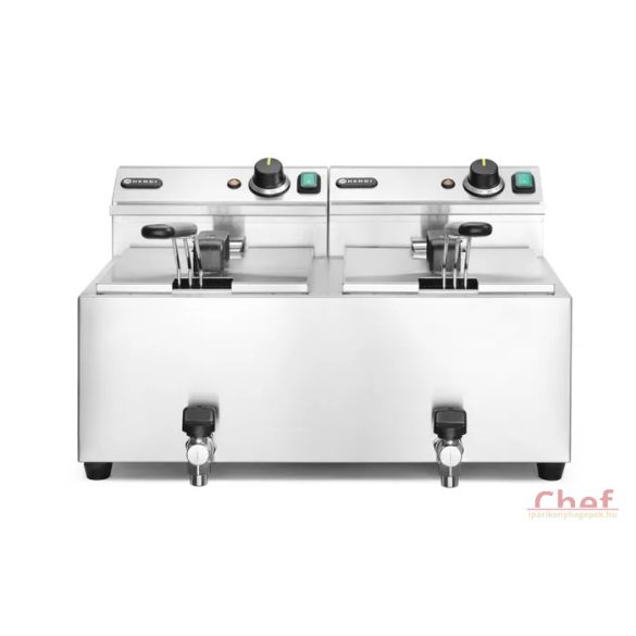 HENDI ipari olajsütő, fritőz, 2 x 8L,2x3500W, leeresztő csappal