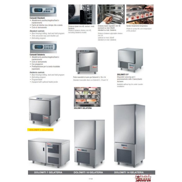 SIRMAN Ipari sokkoló hűtő, Dolomiti 5 Gelateria 5× GN1/1 vagy 400 x 600mm R290