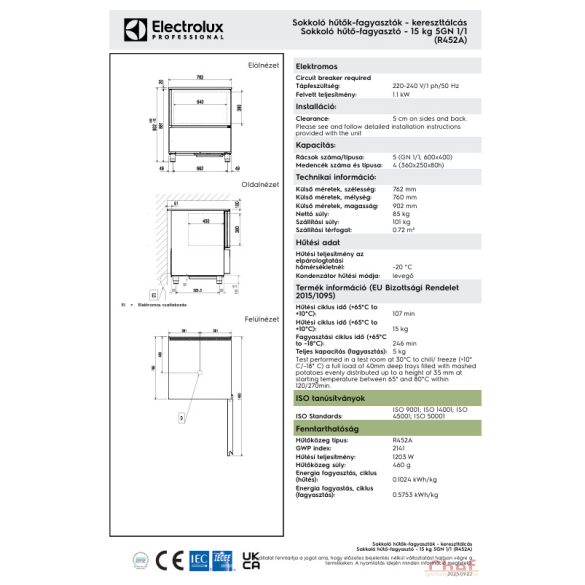 Electrolux sokkoló hűtő-fagyasztó, 5GN1/1 