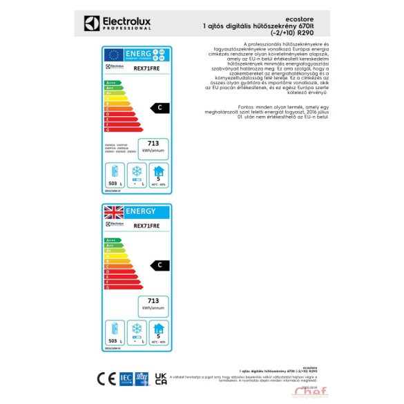 Electrolux Ipari hűtőszekrény, 670l, -2/+10°C, digitális vezérlés, AISI304