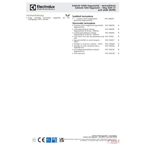 Electrolux sokkoló hűtő-fagyasztó, 5GN1/1 pult alatti kivitel