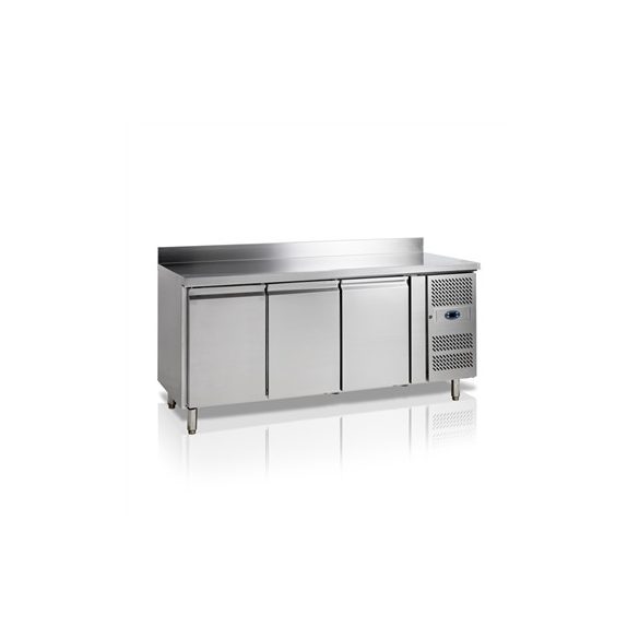 TEFCOLD Ipari hűtött munkaasztal, Asztali fagyasztó hűtőszekrény, Mérete: 1795x700x(H)880, 3 ajtó GN1/1